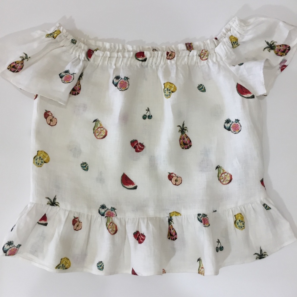 Zara Basic 100% Linen Fruit Print Off The Shoulder Top S - Picture 3 of 8